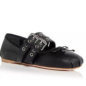 Miu Miu Buckled Ankle Tie Ballet Flats